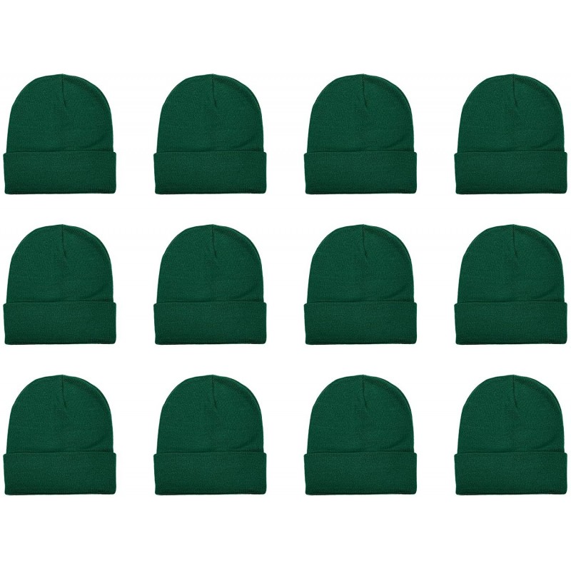 Skullies & Beanies Unisex Beanie Cap Knitted Warm Solid Color and Multi-Color Multi-Packs - 12 Pack - Hunter Green - CT187C65...