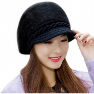 Berets Fashion Women Hat Winter Skullies Beanies Knitted Hats Rabbit Fur Cap - Black - CS12N6J0YV7 $18.77