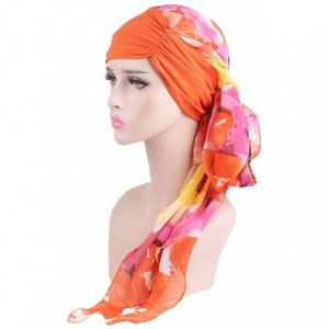 Skullies & Beanies Womens Hair Bonnet Chiffon Turban Multifunctional Headwear for Chemo Cancer Headwrap - Orange Flower - CT1...