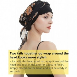 Skullies & Beanies Womens Hair Bonnet Chiffon Turban Multifunctional Headwear for Chemo Cancer Headwrap - Orange Flower - CT1...