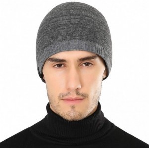 Skullies & Beanies Mens Winter Hats Warm Knitting Fleece Lined Beanie Cuff Toboggan Knit Skull Cap - Dark Grey&light Grey - C...