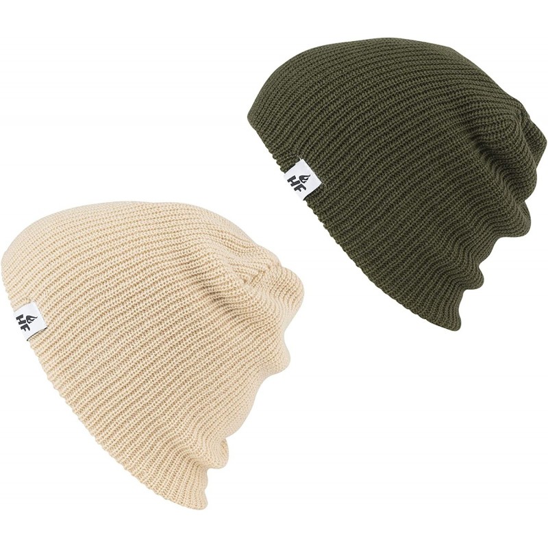 Skullies & Beanies Winter Beanies - Warm Knit Men's and Women's Snow Hats/Caps - Unisex Pack/Set of 2 - Olive Green & Tan (Ca...