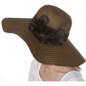 Sun Hats Daisy UPF 50+ 100% Paper Straw Flower Accent Wide Brim Floppy Hat - Brown - CI1190EY6UJ $45.25