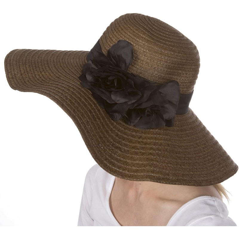 Sun Hats Daisy UPF 50+ 100% Paper Straw Flower Accent Wide Brim Floppy Hat - Brown - CI1190EY6UJ $44.17