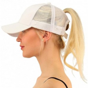 Baseball Caps Women Girls Ponytail Cap Messy Buns Trucker Plain Baseball Dad Hat Adjustable - White - CZ18DC0YD44 $23.76