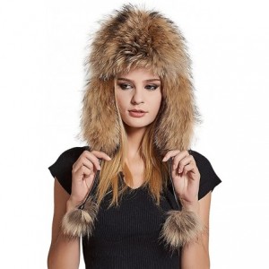 Bomber Hats Women's Fur Trapper Hat with Sheepskin Earflap Bomber Hat Winter Fur Hat - Raccoon - CF1876ZM550 $83.99