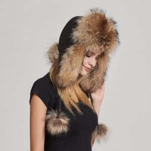 Bomber Hats Women's Fur Trapper Hat with Sheepskin Earflap Bomber Hat Winter Fur Hat - Raccoon - CF1876ZM550 $96.48