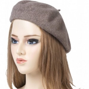 Berets Wool French Beret Hat Solid Color Beret Cap for Women Girls - Light Coffee - C418KWK7275 $11.07