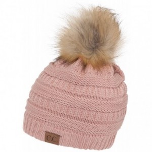 Skullies & Beanies Cable Knit Faux Fur Pom Pom Beanie Hat - Indie Pink - C312M1RBV7R $26.33