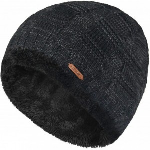 Skullies & Beanies Unique Ribbed Knit Beanie Warm Thick Fleece Lined Hat Mens Winter Skull Cap - Black - C7186HL9K3I $27.67