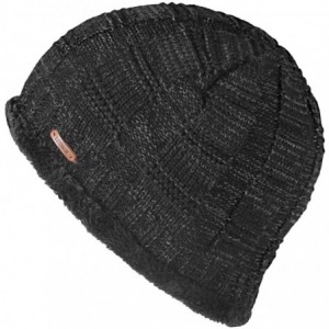 Skullies & Beanies Unique Ribbed Knit Beanie Warm Thick Fleece Lined Hat Mens Winter Skull Cap - Black - C7186HL9K3I $30.06