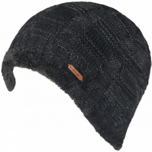 Skullies & Beanies Unique Ribbed Knit Beanie Warm Thick Fleece Lined Hat Mens Winter Skull Cap - Black - C7186HL9K3I $30.06