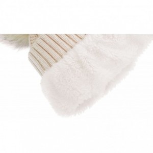Skullies & Beanies Womens Beanie Winter Cable Knit Faux Fur Pompom Ears Beanie Hat - Single Pom_vanilla With Fur Pom - CF192L...