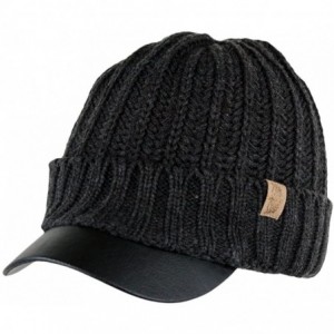 Skullies & Beanies Men's Winter Visor Beanie Knitted Hat with Faux Leather Brim - Charcoal - CZ1266HRRPN $30.15