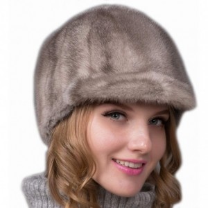 Newsboy Caps Real Mink Fur Hand-Made Hat Cap for Both Women and Men with Visor - Khaki - CA18WZYRLMG $89.75