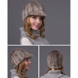 Newsboy Caps Real Mink Fur Hand-Made Hat Cap for Both Women and Men with Visor - Khaki - CA18WZYRLMG $97.41