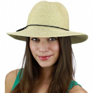 Fedoras Teardrop Dent Braided Trim Casual Panama Fedora Sun Hat - Tassel- Sand - CX1959M048L $27.44