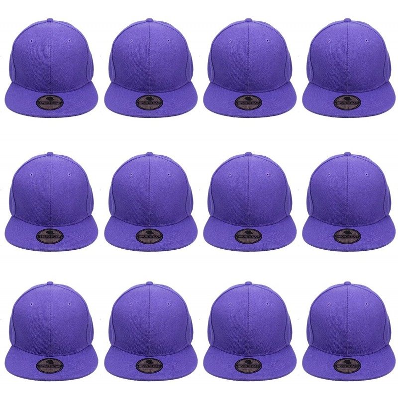 Baseball Caps Plain Blank Flat Brim Adjustable Snapback Baseball Caps Wholesale LOT 12 Pack - Purple - CU189SWQA73 $48.61