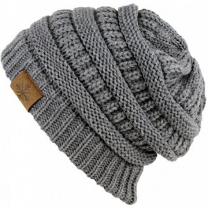 Skullies & Beanies Winter Warm Thick Cable Knit Slouchy Skull Beanie Cap Hat - Grey - CA126RND04N $21.64