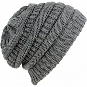 Skullies & Beanies Winter Warm Thick Cable Knit Slouchy Skull Beanie Cap Hat - Grey - CA126RND04N $18.65