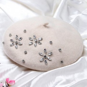 Berets Classic French Style Wool Beret Hat Pearls Beanie Cap with Pom for Women - Z2-off White - CY1809H2LG9 $46.72