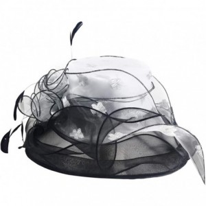 Sun Hats Women Derby Hats Organza Lace Wedding Dress Church Hat Wide Brim (Black/Silver) - CV11OIBHCHN $72.80