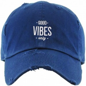 Baseball Caps Good Vibes Only Vintage Baseball Cap Embroidered Cotton Adjustable Distressed Dad Hat - Navy - CL18AIMTSAT $33.48