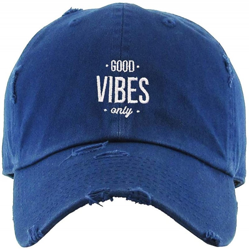 Baseball Caps Good Vibes Only Vintage Baseball Cap Embroidered Cotton Adjustable Distressed Dad Hat - Navy - CL18AIMTSAT $30.58