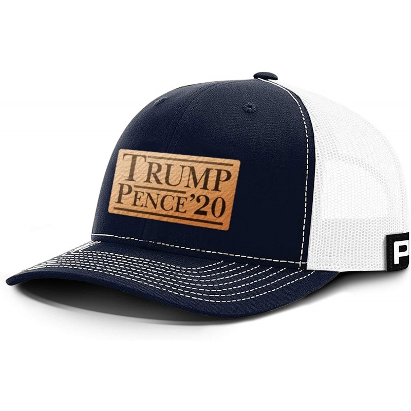 Baseball Caps Trump 2020 Hat - Trump Pence '20 Leather Patch Back Mesh Trump Hat - Navy Front / White Mesh - CH18UMO7E9A $57.68