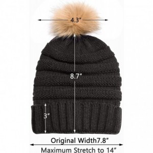 Skullies & Beanies Winter Hats for Womens Knit Slouchy Skullies Beanies Ski Caps with Faux Fur Pom Pom Bobble - C818Y2X3QTQ $...