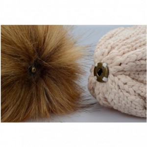 Skullies & Beanies Women's Winter Ribbed Knit Faux Fur Pompoms Chunky Lined Beanie Hats - A Twist Khaki - C3184RQ4X8A $20.63