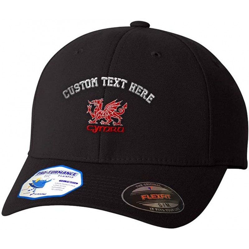 Baseball Caps Custom Flexfit Hats for Men & Women Cymru Welsh Dragon Embroidery Polyester - Black Personalized Text Here - CA...