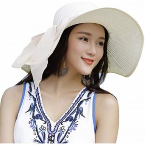 Sun Hats Womens Big Bowknot Straw Hat Foldable Roll up Sun Hat Beach Cap UPF 50+ Protection Sun Hats 041 - Khaki-a - CA18SZUX...