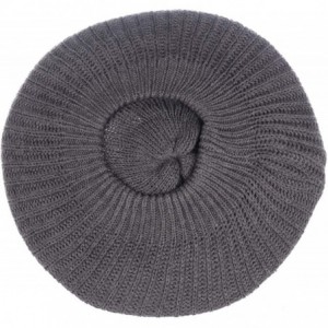 Berets Ladies Winter Solid Chic Slouchy Ribbed Crochet Knit Beret Beanie Hat W/WO Flower Adornment - Gray - CQ12N7UKZ8E $25.26