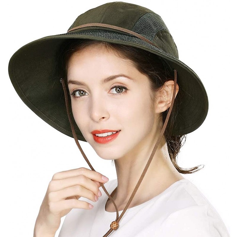 Sun Hats UV50 Foldable Sunhat Women Ponytail Hole Safari Beach Fishing Bucket Hat 55-61CM - 00707_olive - CW18RXX4MD9 $44.72