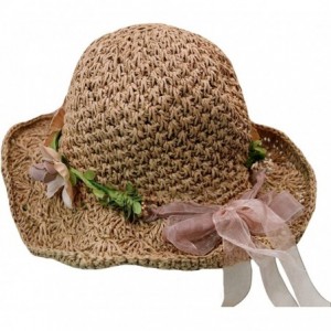 Sun Hats Womens Foldable Wide Brim Roll-up Crocheted Straw Hat Beach Sun Visor Cap UPF 50+ - Women Khaki - C618WC7RUDG $36.42