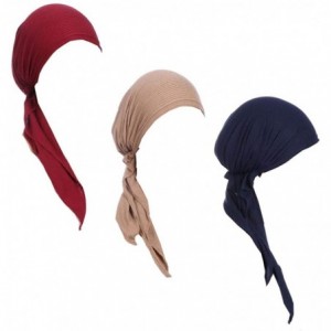 Skullies & Beanies 3Pack Women's Beanie Chemo Hat Cap Pre-Tied Cancer Headscarf - Khaki Navy Blue Wine Red - CT195ZXRGTA $33.87