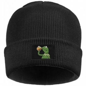 Skullies & Beanies Mens Womens Warm Solid Color Daily Knit Cap Funny-Green-Frog-Sipping-Tea Headwear - Black-2 - CU18NLID6TN ...