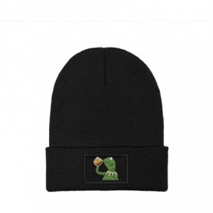 Skullies & Beanies Mens Womens Warm Solid Color Daily Knit Cap Funny-Green-Frog-Sipping-Tea Headwear - Black-2 - CU18NLID6TN ...