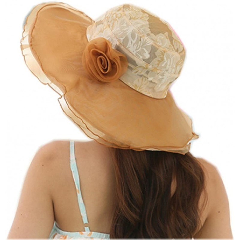 Sun Hats Womens Kentucky Derby Hats Organza Church Hat for Wedding Tea Party MZW0100 - Light Brown - C317YX6Y9Q7 $23.19