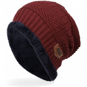 Skullies & Beanies Mens Winter Beanies Hat Soft Lined Thick Wool Knit Skull Cap - Wine Red - CN12O1DLXME $19.88
