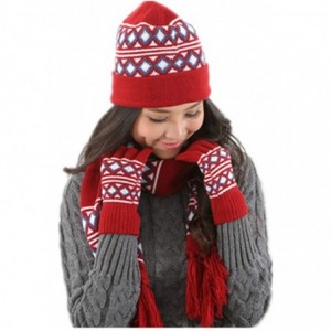 Skullies & Beanies 3 in 1 Women Knitted Beanie Gloves & Scarf Winter Set Warm Thick Fashion Hat Mittens - Red - CM18KSCK2ZU $...