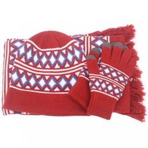 Skullies & Beanies 3 in 1 Women Knitted Beanie Gloves & Scarf Winter Set Warm Thick Fashion Hat Mittens - Red - CM18KSCK2ZU $...