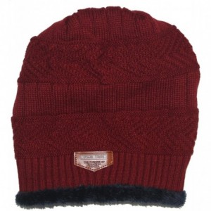 Skullies & Beanies Mens Winter Beanies Hat Soft Lined Thick Wool Knit Skull Cap - Wine Red - CN12O1DLXME $21.30