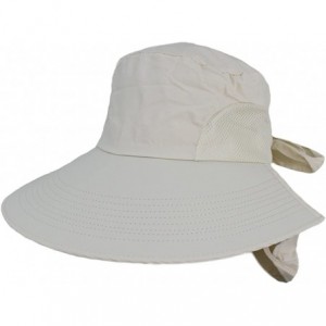 Sun Hats Women Wide Brim Floppy Mesh Beach Travel Sun Bowknot Face Neck UV Hat Visor Cap - Beige - CV12DT81D6V $25.38