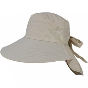 Sun Hats Women Wide Brim Floppy Mesh Beach Travel Sun Bowknot Face Neck UV Hat Visor Cap - Beige - CV12DT81D6V $25.38