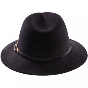 Fedoras Womens Fedora Hat 100% Wool Wide Brim Panama Felt Hats Winter Trilby Cap Church Party - A1-black - CN18I9C0DCN $54.84
