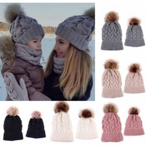 Skullies & Beanies 2PCS Parent-Child Hat Warmer- Mommy and Me Cable Knit Winter Warm Hat Beanie - Gray - CN18I5KISW7 $20.37