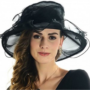 Sun Hats Womens Kentucky Derby Summer Wide Brim Organza Church Party Hats - Black - C818DE9HYN0 $11.77