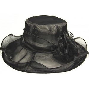 Sun Hats Womens Kentucky Derby Summer Wide Brim Organza Church Party Hats - Black - C818DE9HYN0 $24.12
